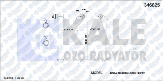 KALE 346825 Kalorifer Radyatoru Dacia Dokker / Lodgy (Al/Brz)